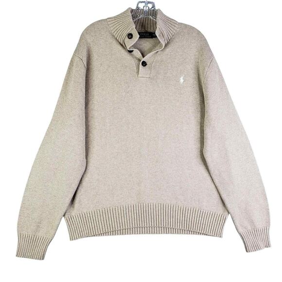 Polo Ralph Lauren Sweater Mens Henley Beige Size XL Chunky Knit Preppy Neutral - Picture 2 of 10